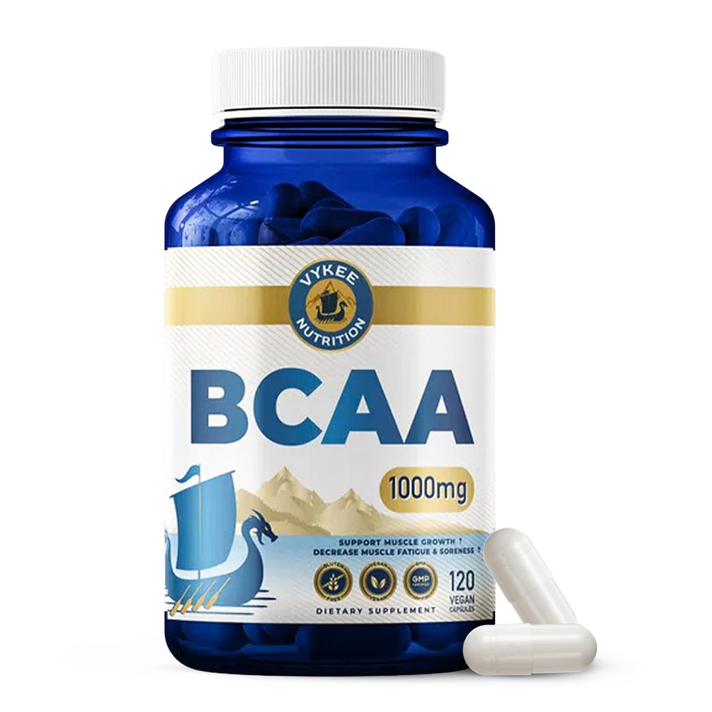 Vykee Nutrition BCAA kapsule – podpira rast mišic, regeneracijo, sintezo beljakovin in beljakovin – Veganska, ne-GMO, Gluten-free – 1.000 mg, 120 Count