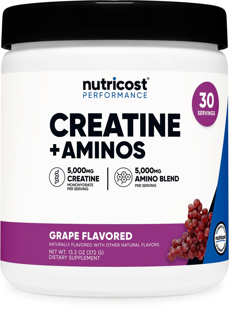 Nutricost Kreatin + Aminos 30 Serving (Zlato aromo) - 5000mg Kreatin monohidrat + 5000mg Amino BCAA mešanica na obrok