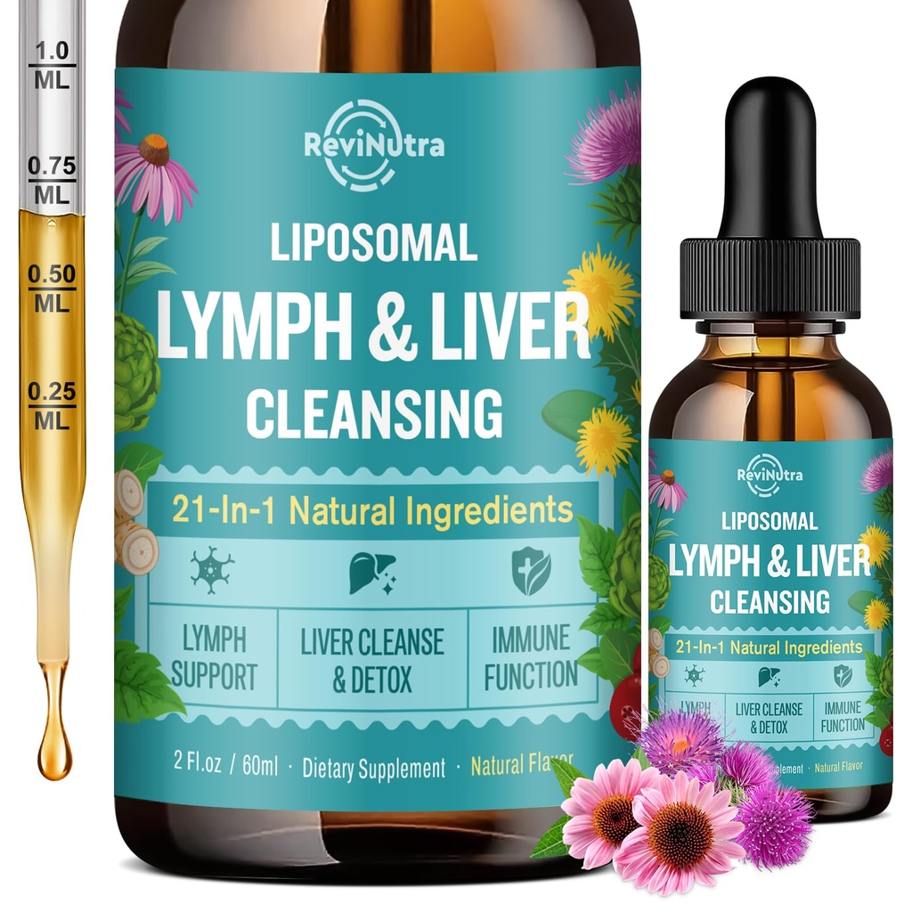 Liposomal Lymphatic Drainage Drops, Liver Cleanse Detox & Repair Liquid Supplement with Milk Thistle, Dandelion, Burdock Root & Echinacea - Lymph & Liver Detox, Antioxidant, Natural Flavor 2 Fl Oz