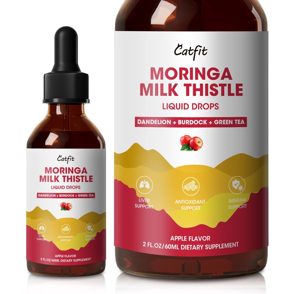 Mleko Ocvirki jetra Detox kapljice Apple aroma – čiščenje jeter Detox in popravila z Moringa, Dandelion, Burdock & Zeleni čaj – Zeliščni tekoči dodatek za podporo jeter in jeter zdravje, Vegan, 2 Fl Oz