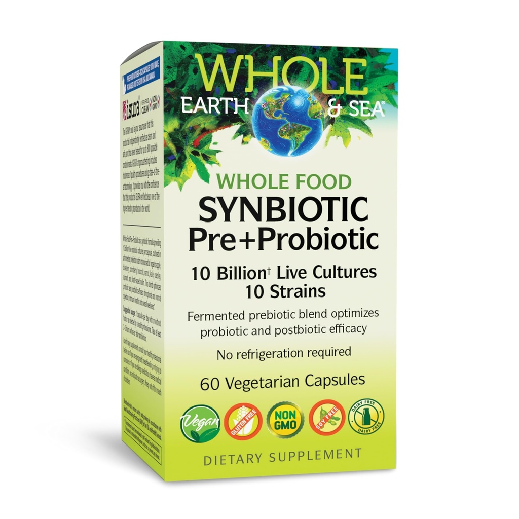 Naravni dejavniki Cela hrana Sinbiotik Pre+Probiotik 10 milijard - Organski drobovje & Prebavni zdravstveni dodatek - Ne-GMO, Gluten-free & Dairy-free - 60 vegetarijanske kapsule (60 strežnice)