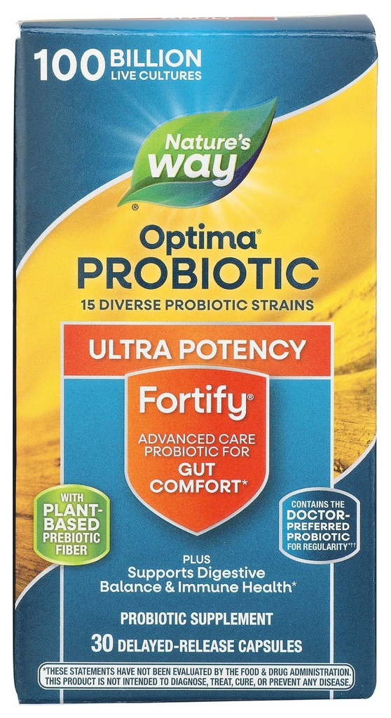 Naravoslovna pot Pot Utrdba Optima Daily Probiotic, 100 milijard, 15 sevi, Prebiotik, 30 Kapsule, 30 Število