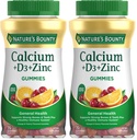 Bounty Calcium + D3 + Cink Gummies, podpira močne kosti in zobe Plus zdrav imunski sistem, 500mg, pomaranče in češnje arome, 70 Gummies (paket z 2)