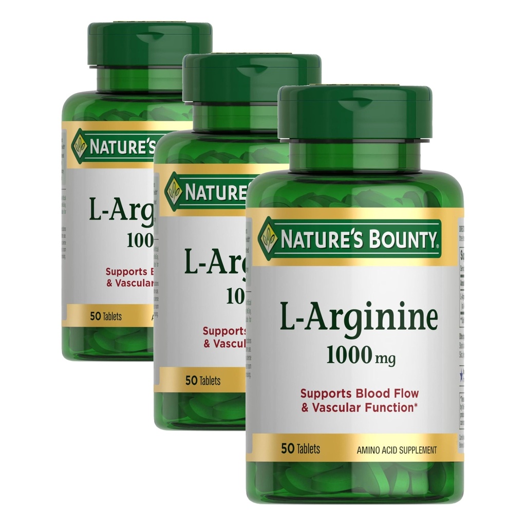 Narava Bounty L-Arginin 1000mg za podporo pretok krvi in žilne funkcije – ne-GMO, Gluten prost, 50 tablet (paket 3)