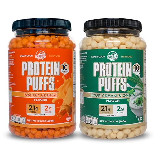 Twin Peaks Low Carb, Keto Prijazni proteini Puffs Combo Pack, 1 Jug Sour Cream Flavor Puffs + 1 Jug Nacho sir Flavor Puffs