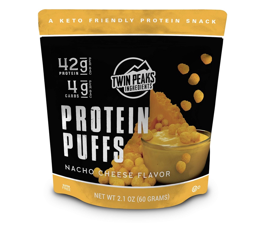 Twin Peaks Low Carb, Keto Prijazni proteini Puffs, Nacho Cheese 2 Servings, 3 pakiranja (60g, 42g beljakovine, 4g ogljikovih hidratov)