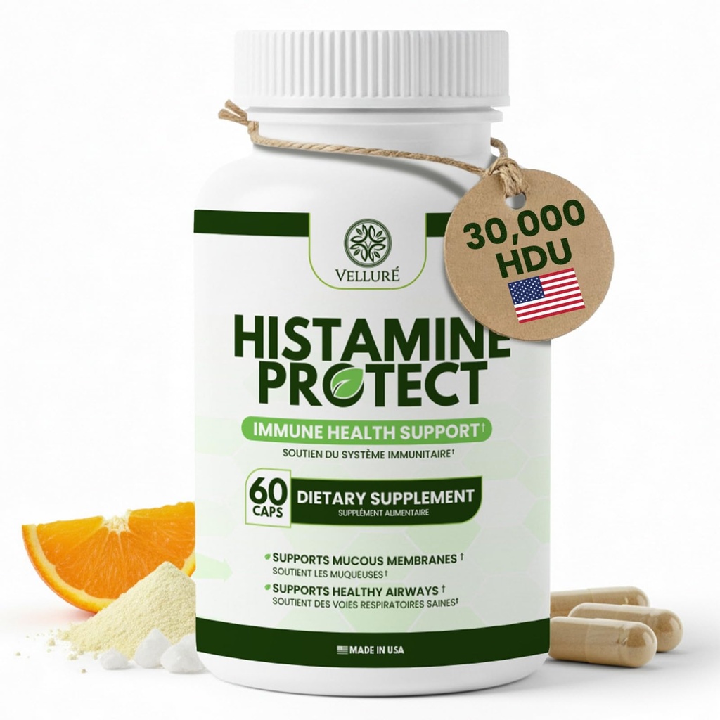 DAO Enzyme dodatek histamin blokator, 30.000 HDU Diamin oksidaza za histamin nestrpnost in fermentirana živila, Gut & Prebavna podpora s Quercetin, Magnezij & Vitamin C, 60 Kapsule