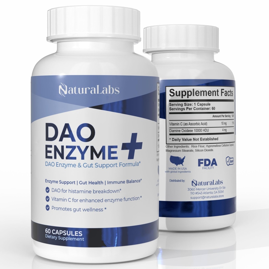 DAO dopolnila histamin blokator – DAO encim + diamin oksidaza in vitamin C za Gut Health & Food Support – 60 serviranja - 1 kapsula pred obroki za intoleranco histamina