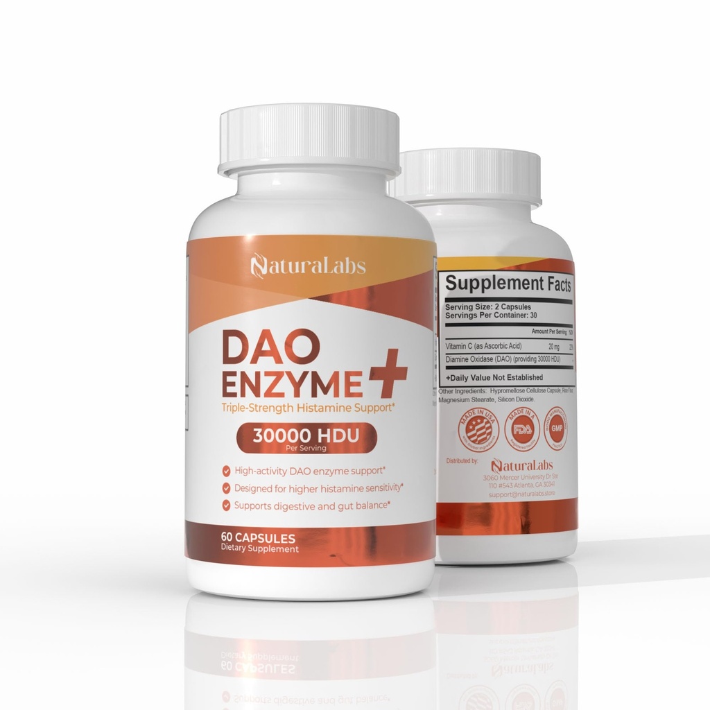 DAO Enzyme + Histamin blokator - 30.000 HDU formula - DAO Enzyme dopolnila z vitaminom C - Histamin intolerance Prebavna podpora - 60 kapsul