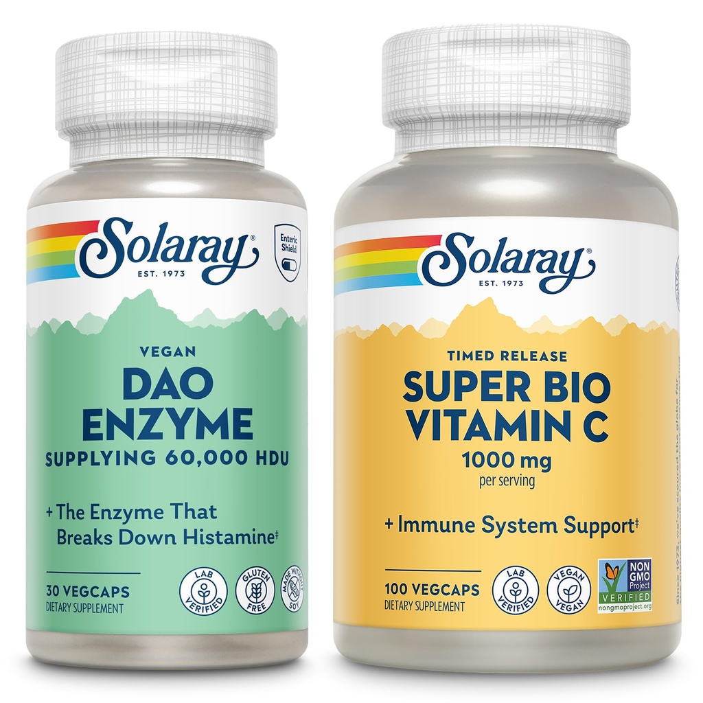 SOLARAY DAO Enzyme in Super Bio Vitamin C 1000mg - Prebavne encime za zlom Histamin - Timed Release VIT C w/Bioflavonoidi Imune Support Supplement, Vegan, 60-dnevna garancija, 30/50 Servisi