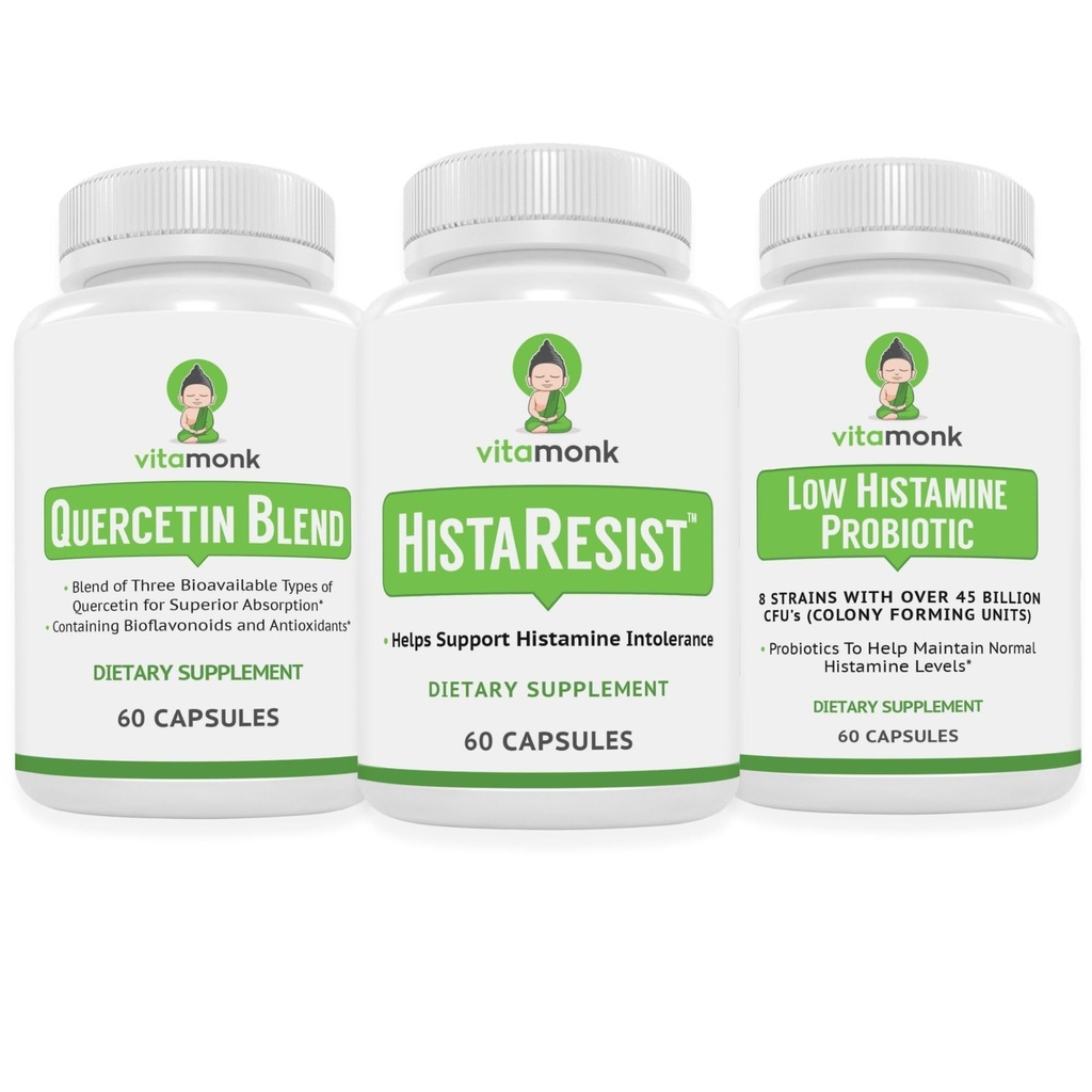 VitaMonk Quercetin, HistaResist & Nizko histaminski probiotiki - Imunska, prebavna in antioksidantna podpora - Quercetin 500mg, DAO Enzyme, 45 milijard CFU