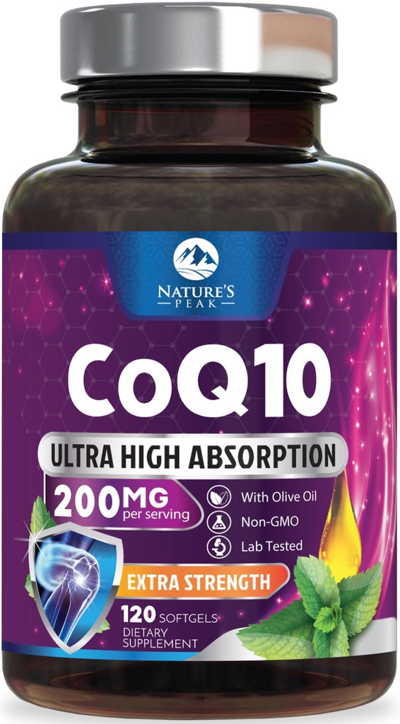 CoQ10 softgels - Ultra visoka absorpcija koencim Q10 200mg na serviranje - Co Q 10 softgel dodatek s črnim poprom, energijo in podporo srcu antioksidant - za ženske in moške, ustekleničene ZDA - 120 softgels