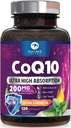 CoQ10 softgels - Ultra visoka absorpcija koencim Q10 200mg na serviranje - Co Q 10 softgel dodatek s črnim poprom, energijo in podporo srcu antioksidant - za ženske in moške, ustekleničene ZDA - 120 softgels