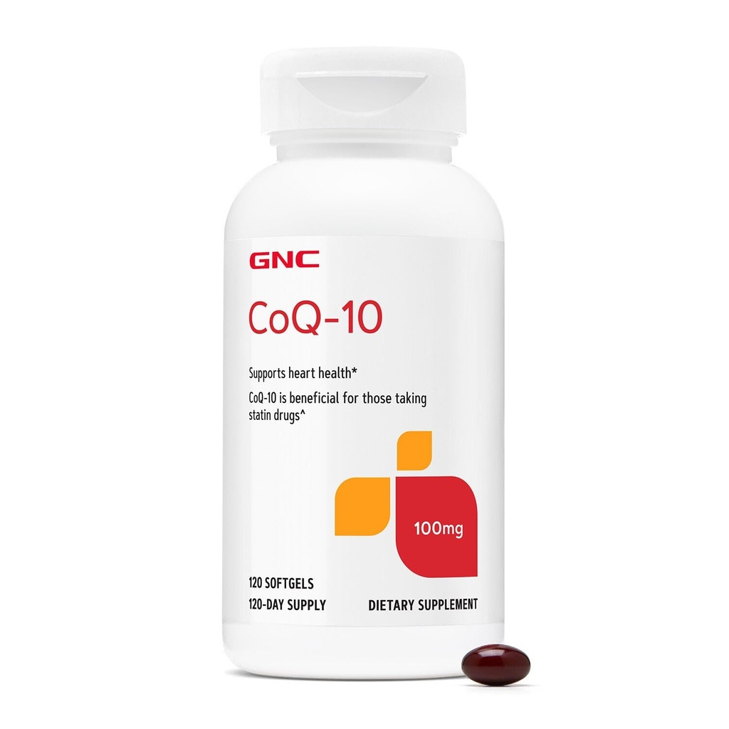 GNC CoQ-10 100mg - Heart Health & Celular Energy Support Dietary Supplement - Antioksidant za zdravo srčno-žilni sistem - Enostavno pogoltniti softgels - Gluten-free - 120 Število (120 Serving)
