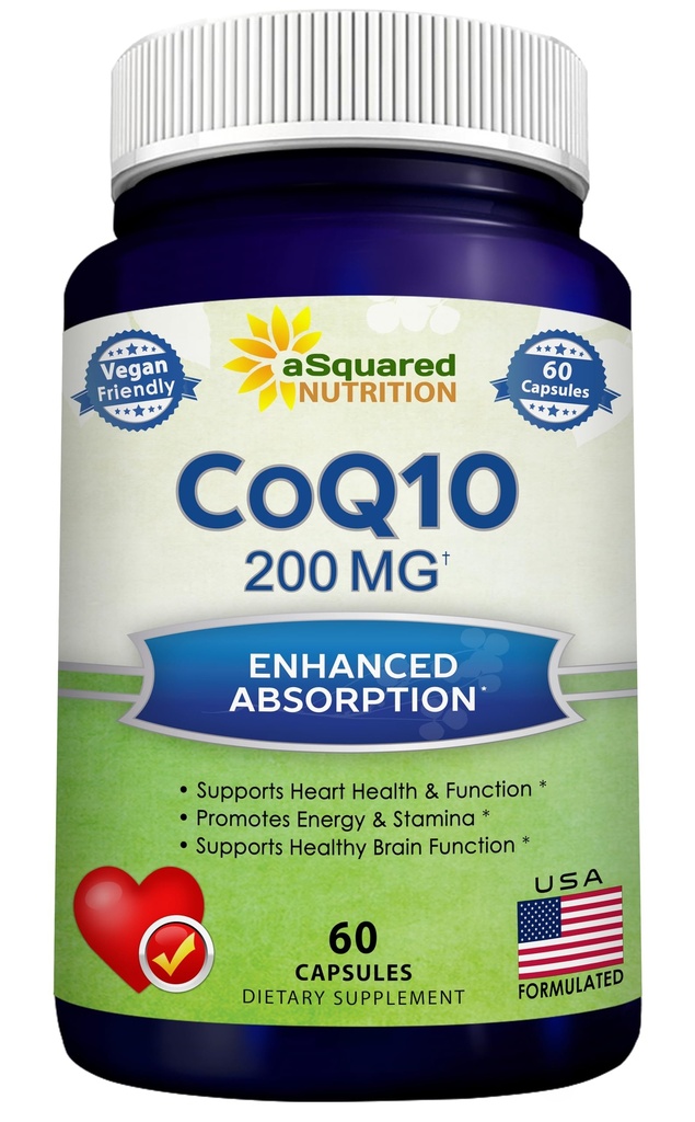 aSquared Nutrition CoQ10 200mg - 60 Kapsule - CO Q 10 dodatek - Koencim Q10 Ubikinon tablete - Vegan CoQ-10 Extra antioksidant Vitamin - Alternativa za softgels & Gumies