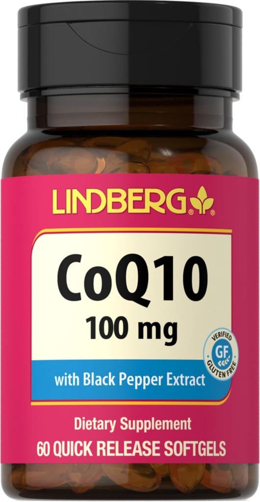Lindberg CoQ10 100mg Softgels | 60 Count | Coenzyme Q10 Supplement for Women and Men | with Black Pepper Extract | Non-GMO, Gluten Free