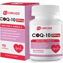 OMOGS CoQ10 200mg Softgels, Koencim Q10 Visoka absorpcija Dodatki Podpora Zdravje srca, Kardiovaskularno zdravje, Imunski sistem & Celularna energija Proizvodnja, Gluten prost, 90 Mehkužci