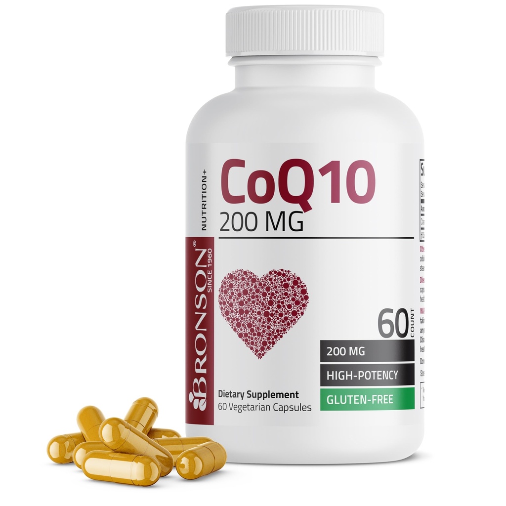 Bronson CoQ10 200 MG Visoka jakost Celularna proizvodnja energije, 60 Vegetarijanske kapsule