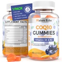 Nature Echo® CoQ10 Gumies 100mg, CoQ10 dodatek z vitaminom D3 & K2, koencim Q10 dodatek borovnice aroma, sladkor brez, zdravje srca, podpora kosti in antioksidant, Vegan, Non-GMO 60 Gumies