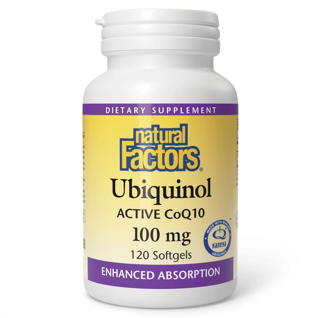 Naravni dejavniki Ubikinol 100 mg - Podpira zdravje srca in naravno vitalnost - Antioksidant podpora dodatek z vrhunsko absorpcijo - energijska podpora z laneno olje - 120 Softgels (120 Servings)