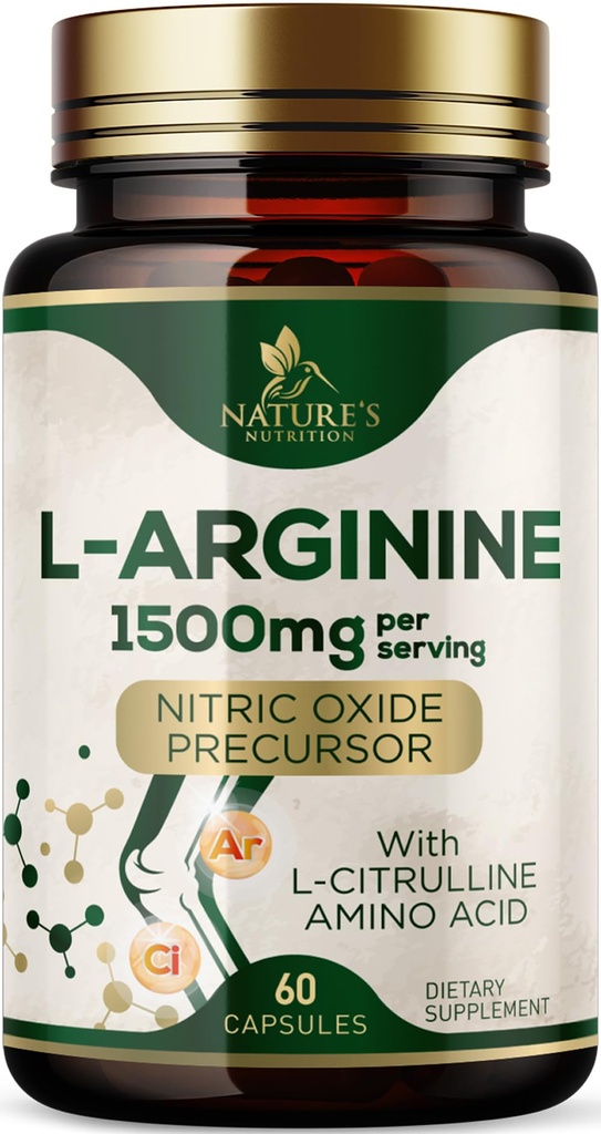 L-arginin Dodatna moč dodatek z L-citrulin - mišice podpirajo naravni dušikov oksid Precursor Booster - Heart Health Support - Aminokislinska energijska mešanica za moške, ZDA Ustekleničen - 60 kapsul