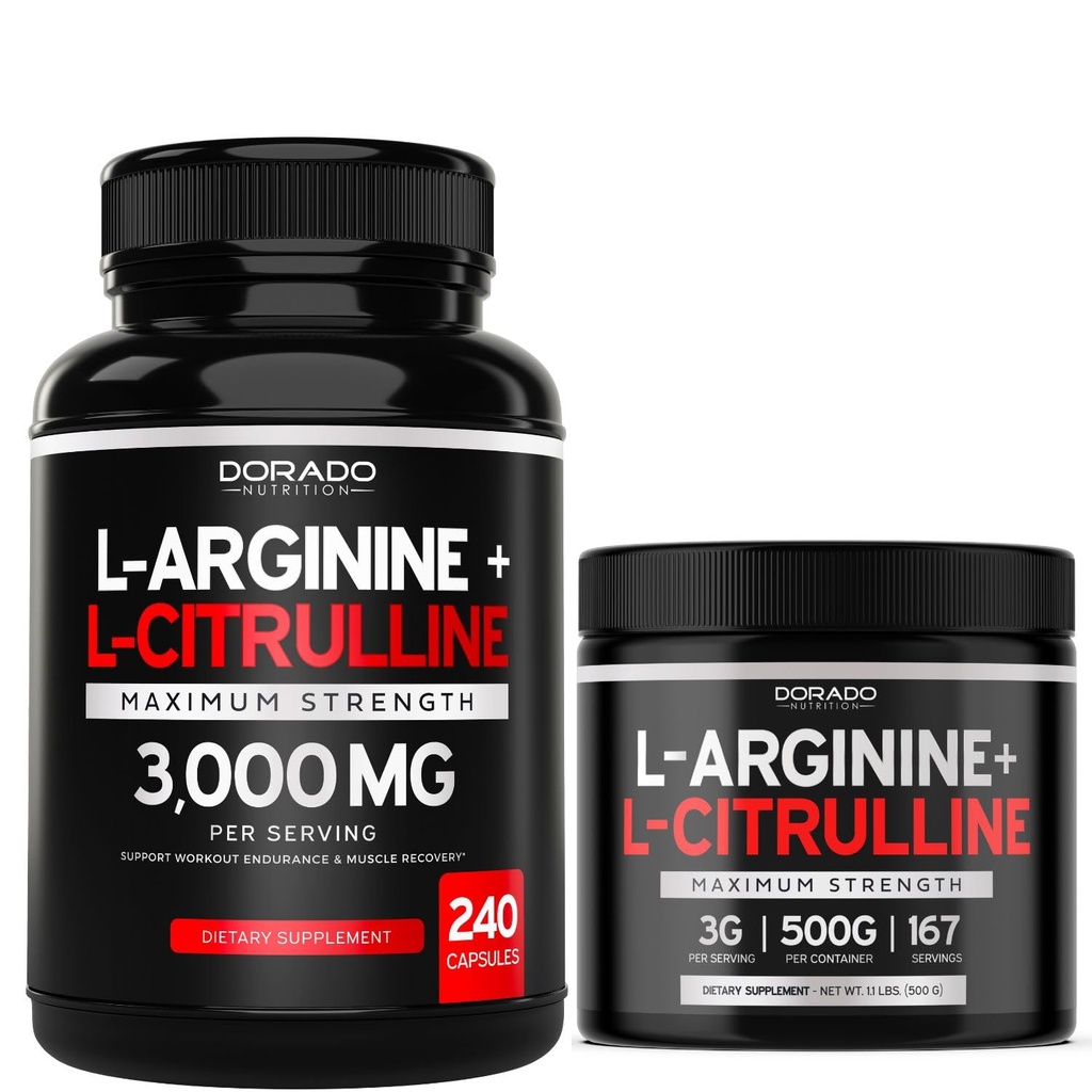 L Arginin L Citrulin (240 Count) - Dutric Oxide tablete za Stamina & vzdržljivost in L Arginin L Citrulin Powder (3g) - Dutric Oxide Booster Powder za zmogljivost in vzdržljivost - Vegan & ZDA Made