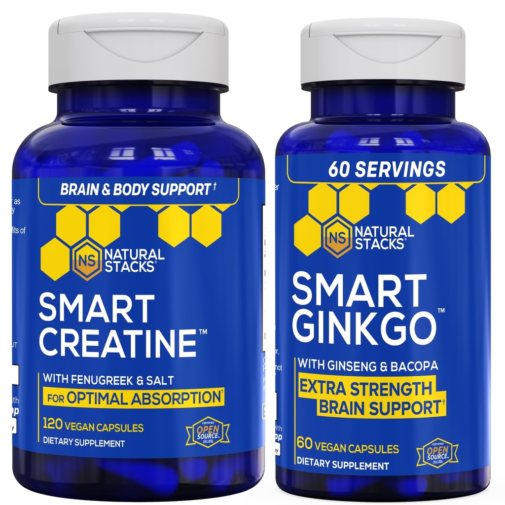 NARAVNI ZASTAVI Ginkgo Biloba + Kreatin Monohidrat paket - Napredna absorpcijska formula* - Dodatna podpora za možgane* - 180 Vse kapsule