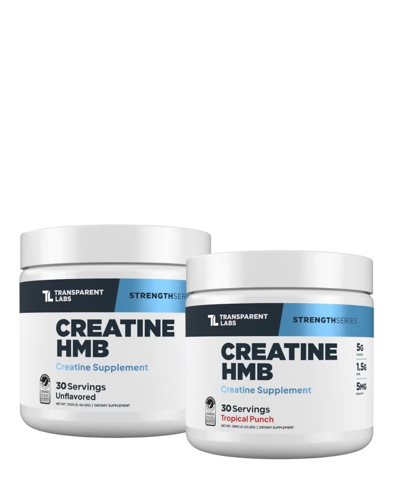 Prozorni laboratoriji Creatine HMB (30 strežnikov, tropski Punch) & Creatine HMB (30 strežnih, nearomatičnih)