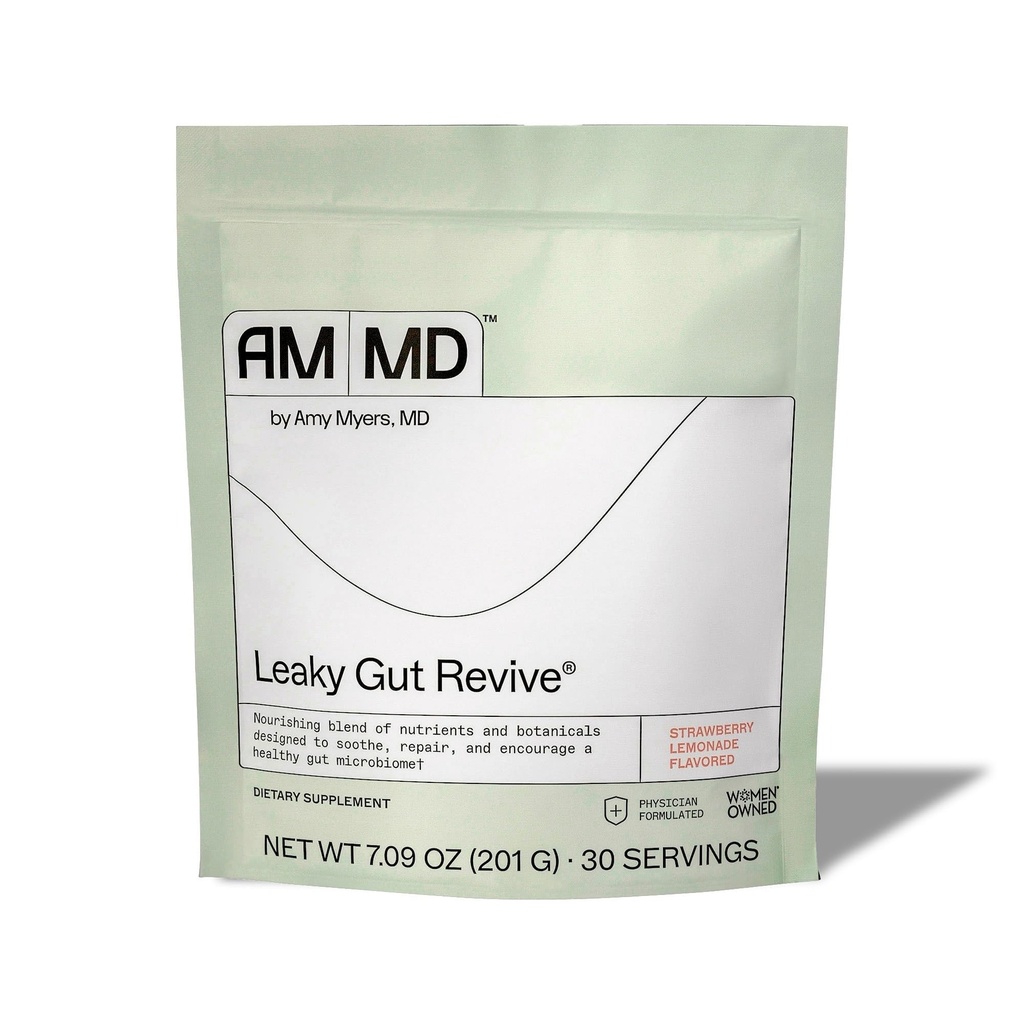 Amy Myers MD Leaky Gut Revive - Gluten-free & Non-Dairy - Botanična mešanica za zdravo podporo Gut - GI Health Support with Prebiotic Fiber - Jagodna limonada, 7.09 oz (30 Serving)