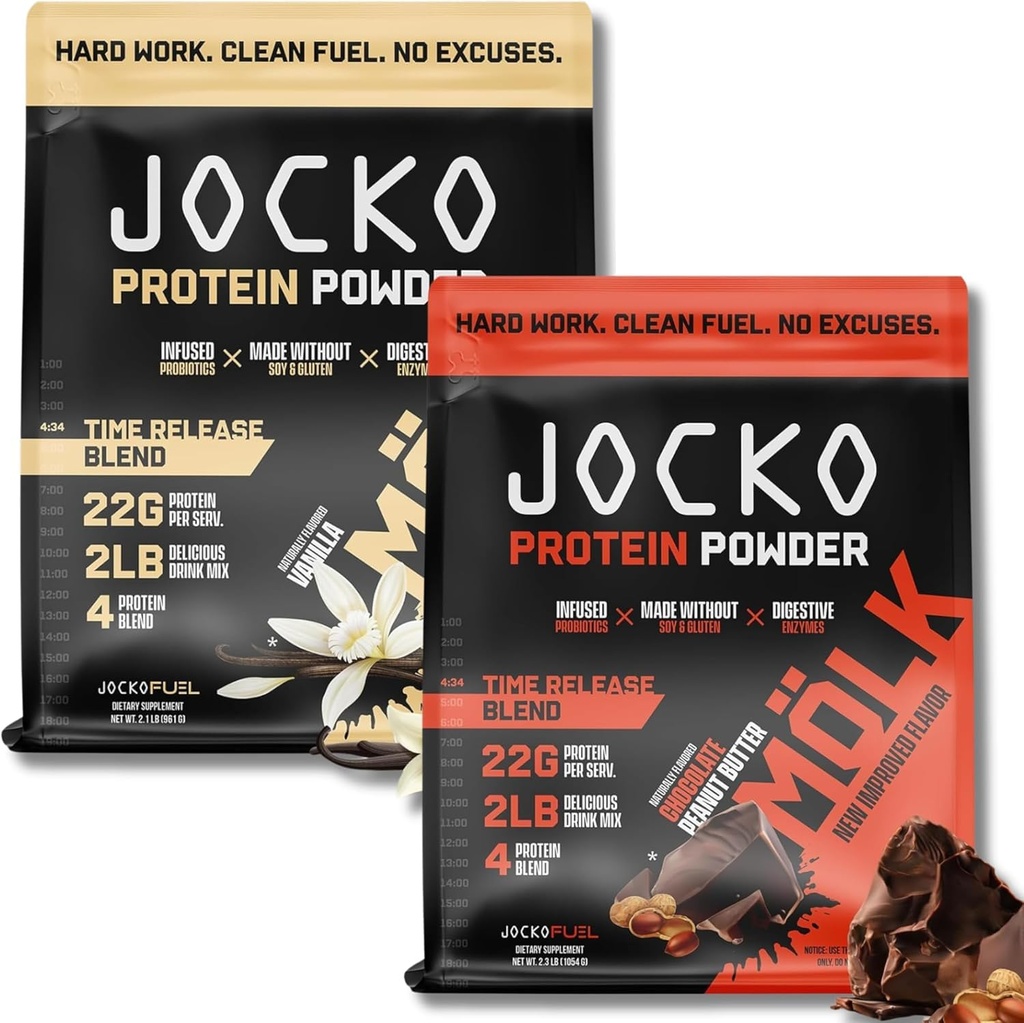 Jocko Fuel Protein Bundel (2 paketa) - Čokoladno arašidovo maslo (2 funtov) + Vanilla (2 funtov) - Podpira okrevanje mišic in rast