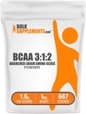 BulkSupplements.com BCAA 3:1:2 Powder - BCAA Dodatki, Razvejane verige aminokislin v prahu - Unflavored & Gluten Free, 1,5g na serviranje, 1kg (2,2 lbs) (Pack of 1)
