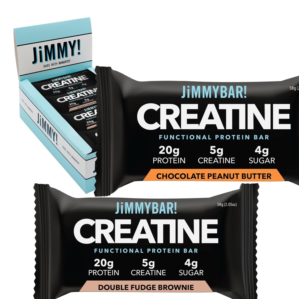 Jimmybar! Kreatin Protein Bar - 5g kreatin monohidrat + 20g Beljakovine - Prigrizek z visokimi beljakovinami - podpira mišično rast, moč in regeneracijo - Real Food Energy Bar za športnike 