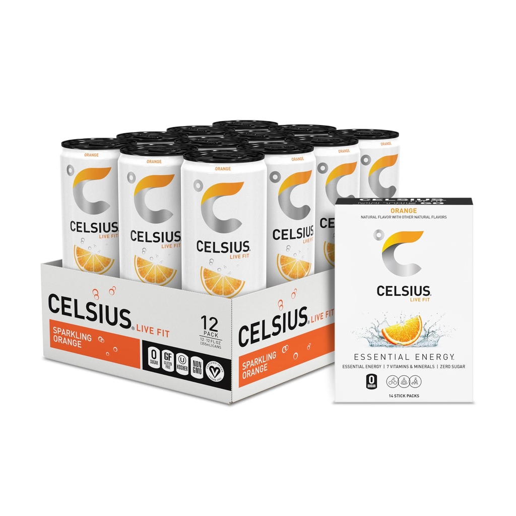 CELSIUS® Nič sladkorja energijski napitek & prah palčka paket, oranžna