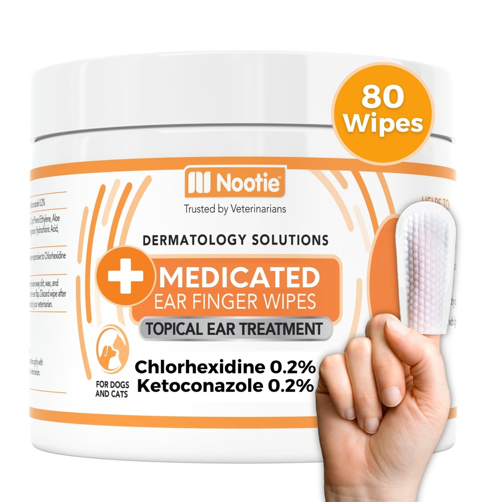 Nootie Medicated Uha Obrišite s klorheksidinom za pse, Nežni pes čiščenje ušesa Obriši za srbeča, občutljiva ušesa - pomaga odstraniti Wax, Dirt Buildup, & Odor 80 Briši - Izdelano v ZDA