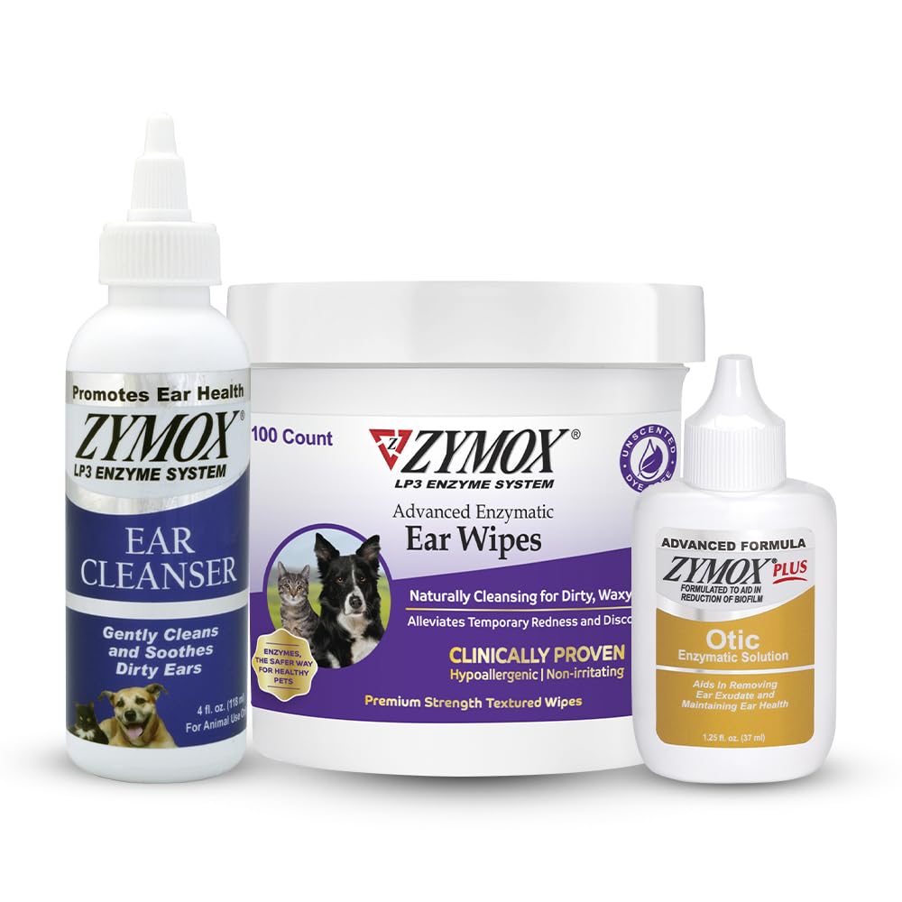 Zymox Enzymatic Uho robčki, Čistilo za ušesa, & Otic Plus Uho raztopina Hidrokortizon Brezplačno za pse in mačke - Izdelek paket - za Umazana, Waxy, Dišeča ušesa in za Ušesne okužbe