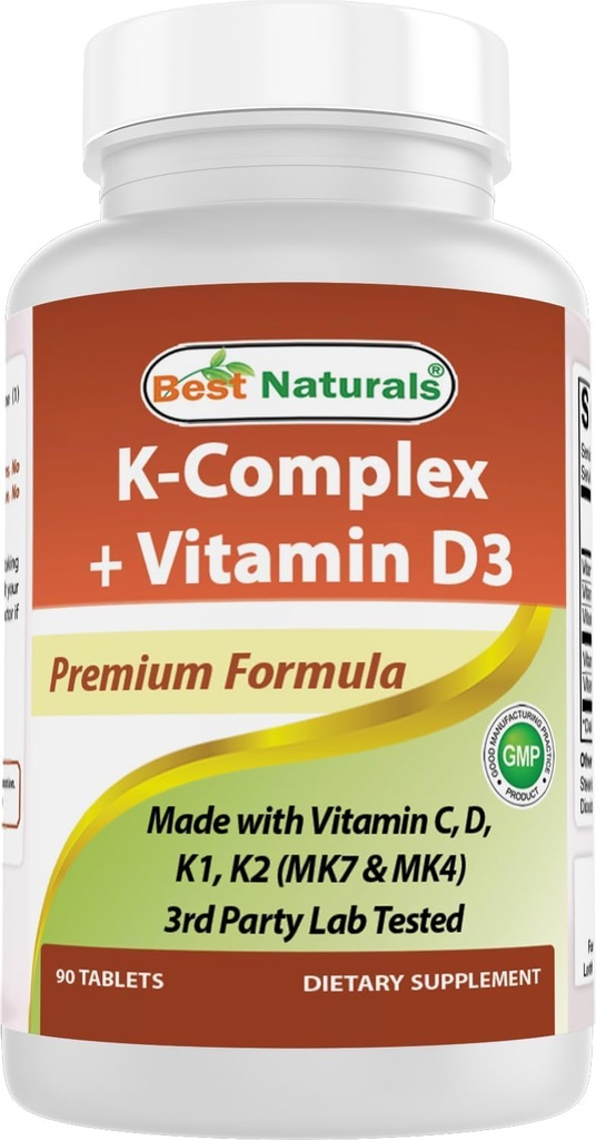 Najboljši naravni K-kompleks s K1 (Phytonadione 1500 μg + K2 kot menakinon 100 μg + K2 kot MK-4 1000 μg) + D3 + VIT. C - 90 tablet - narejene v ZDA