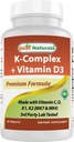 Najboljši naravni K-kompleks s K1 (Phytonadione 1500 μg + K2 kot menakinon 100 μg + K2 kot MK-4 1000 μg) + D3 + VIT. C - 90 tablet - narejene v ZDA
