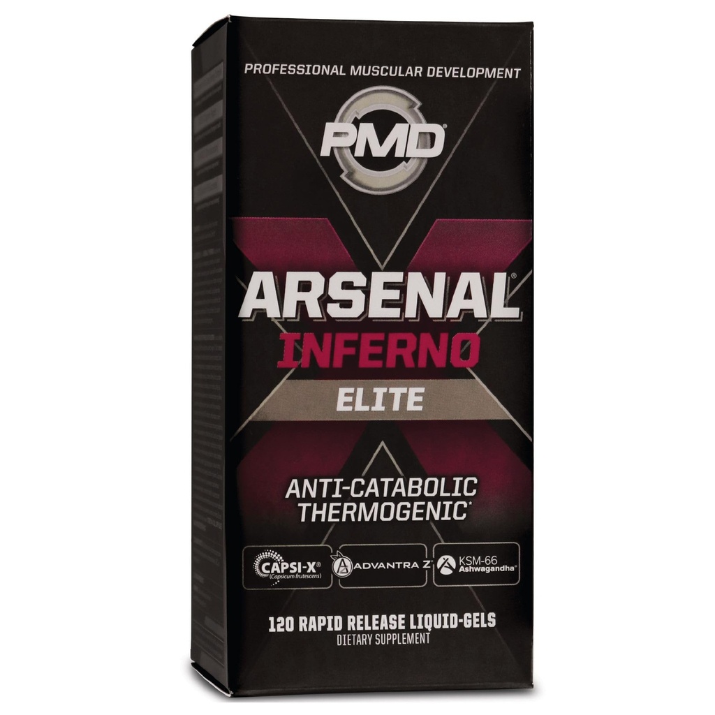 PMD Sports Arsenal X Inferno Superior hitro delujoči tekoči gel Termogenski prehranski dodatek - Maščobni gorilnik in vzdrževanje mišic - povečanje metabolizma in energije Booster - 120 tekoči geli