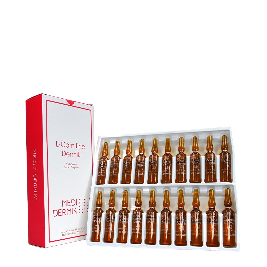 L-karnitin Dermik 20 Ampoules x 5 ml (3,38 fl oz) ciljno formulo, zasnovano za podporo metabolizma maščob in izboljšanje videz kože na področjih, nagnjenih k celulitu in izgubo čvrstosti.