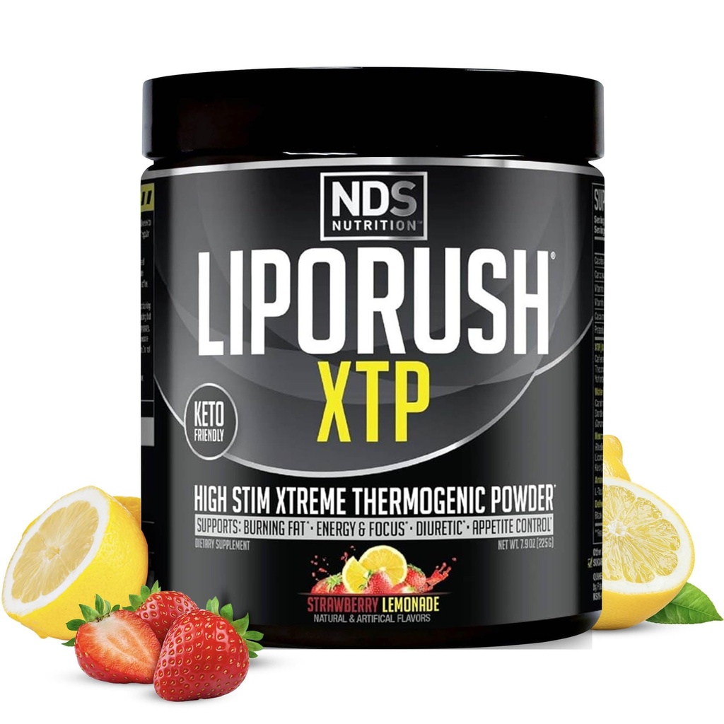LIPORUSH NDS Nutrition XTP Thermogene Fat Burner z L-karnitinom - Energija, Fokus in Apetite Control - Ekstremna termogenska maščoba gorenje v prahu izguba teže - Jagodna limonada (45 Servingate)