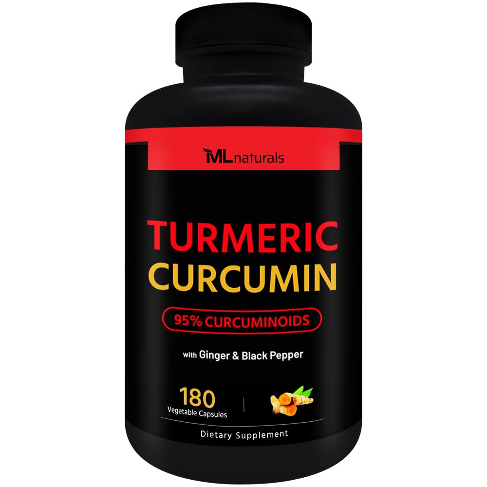 ML Naturals Organic Kurkumin – 1.800mg, Root Extract 300mg - 120mg Organic Ginger & 15mg Črni poper (per serving) - 180 Zelenjavne kapsule – Non-GMO