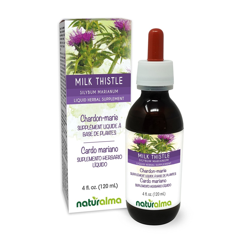 Naturalma Milk Thistle (Silybum marianum) Sadje in zelišča brez alkohola Tinktura - 4 fl oz Tekoči ekstrakt v kapljice - Zeliščni dodatek - Vegan