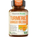 Ginkgo Biloba dodatek s kurkuminom in črnim poprom za visoko absorpcijo - Ginko Biloba kapsule s kurkumo za fokus, podporo spomina, skupno zdravje in zdravje možganov - NonGMO - 180 Veganske kapsule