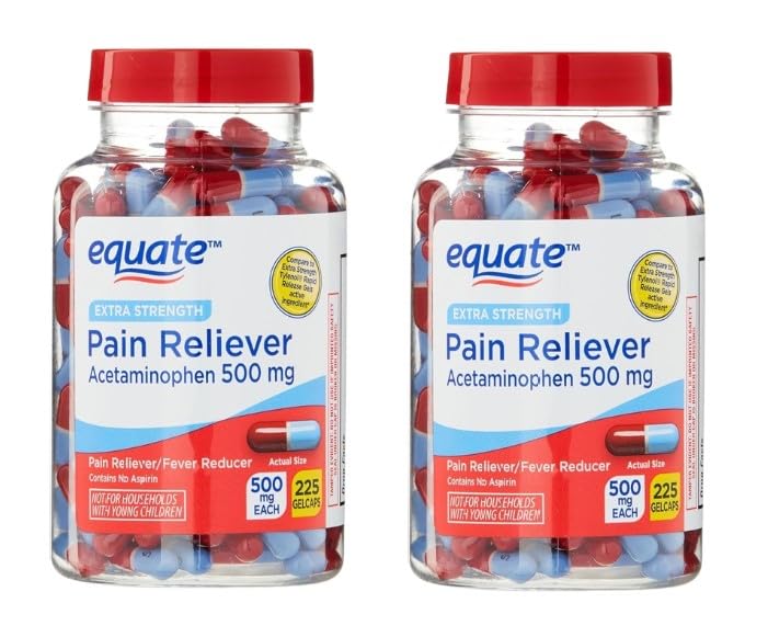 Dodatna moč Acetaminofen 500mg Gelcaps - 225 Število (Pack od 2)