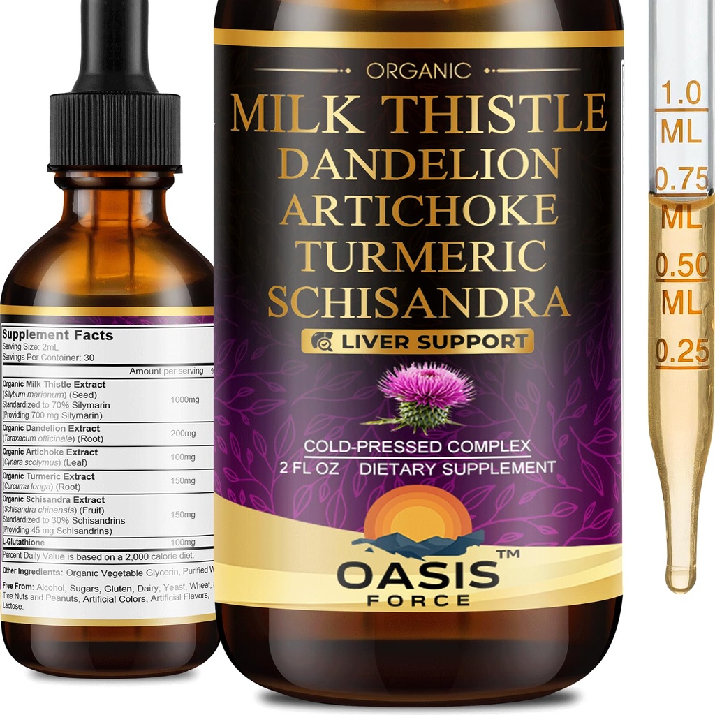 Organsko mleko Thistle Extract Tekoči za čiščenje jeter Detox in popravila, Silymarin mleko Thistle kapljice dodatek z Dandelion & Artichoke za podporo jeter, Vegan, Alkohol brez, 2 FL OZ