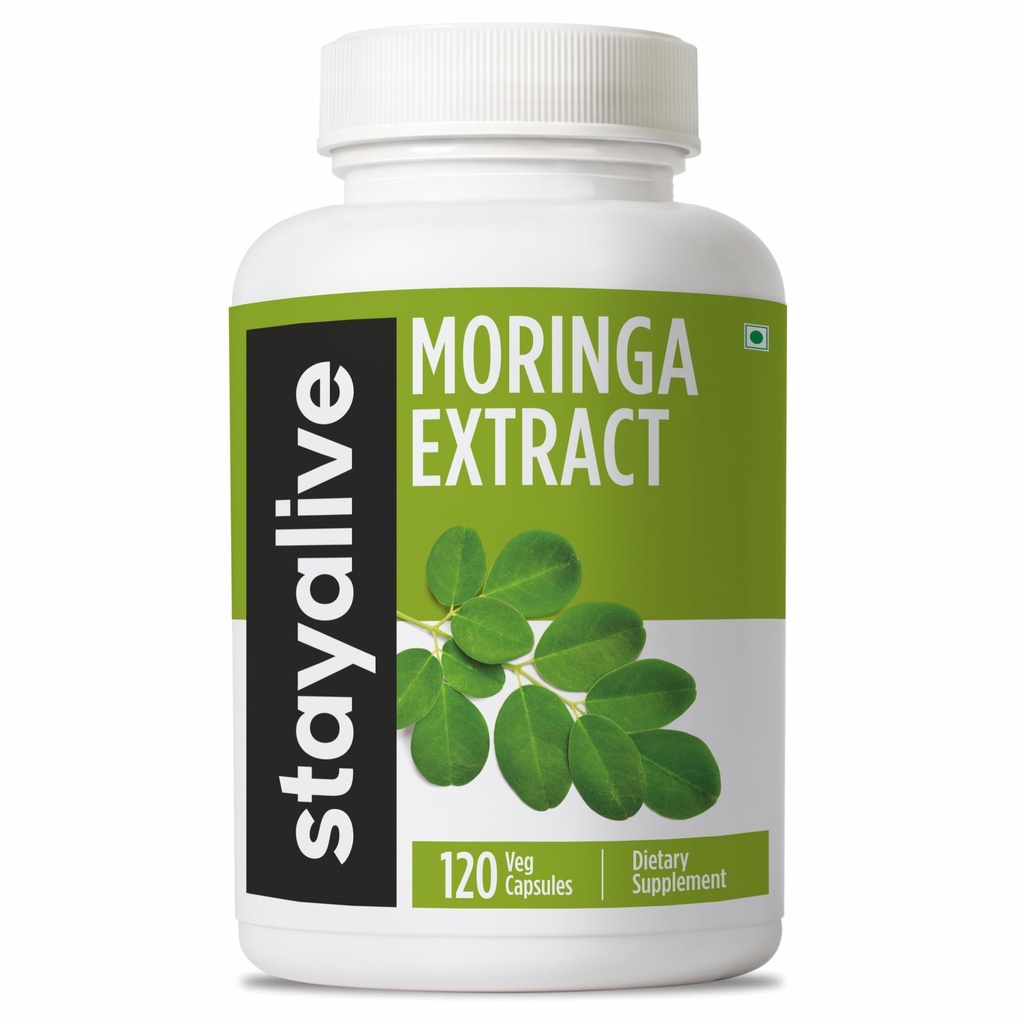 STAY ALIVE Moringa Kapsule 1000mg, 20:1 Ekstrakt, 120 Tablete, Zelena Superživila z dodatno močjo, 100% Pure Oleifera Leaf Powder, 2 Meseca dobave, Vse naravne, brez GMO & Gluten Moringa dodatek