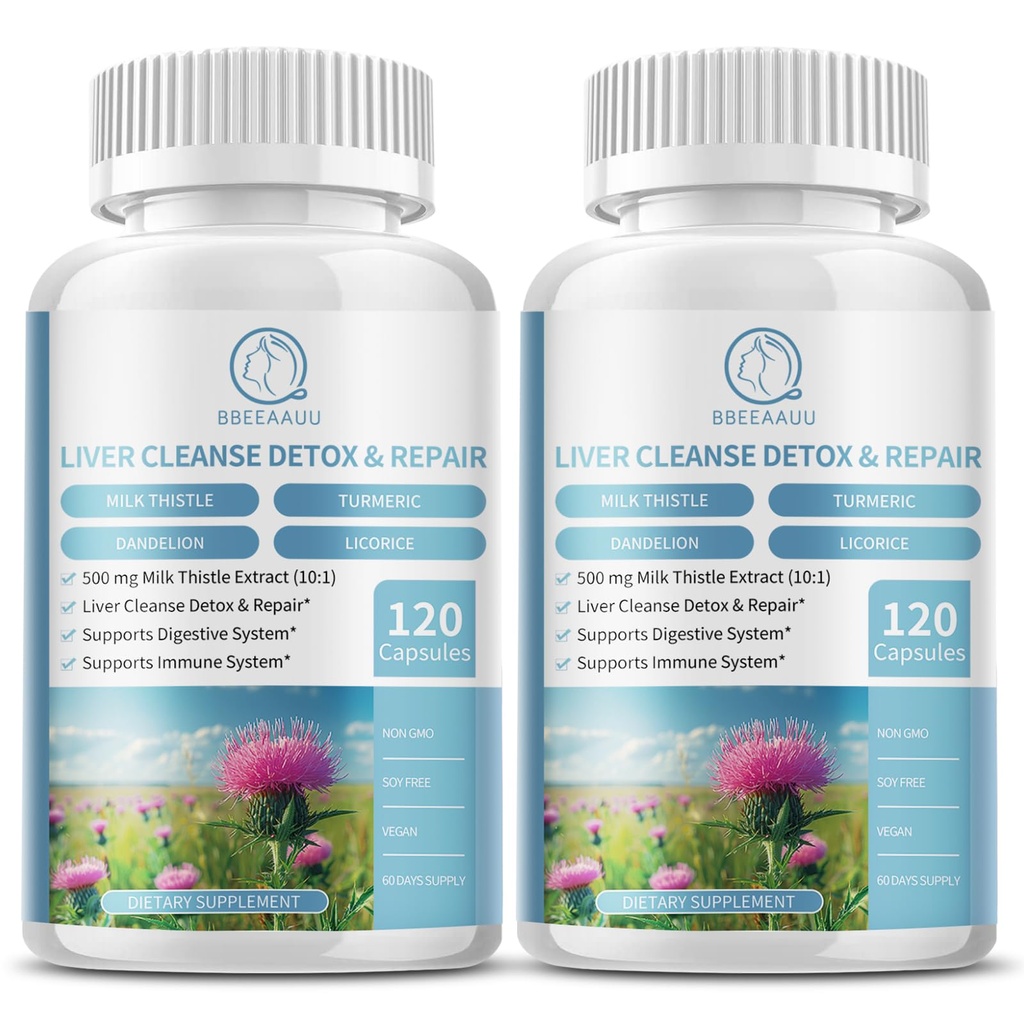 (2 pakiranji) Milk Thistle dopolnilne kapsule, Jetra Health Formula, z Dandelion Root, 10:1 Extract, za podporo za čiščenje jeter, Prebavni in imunski sistem,240 Število