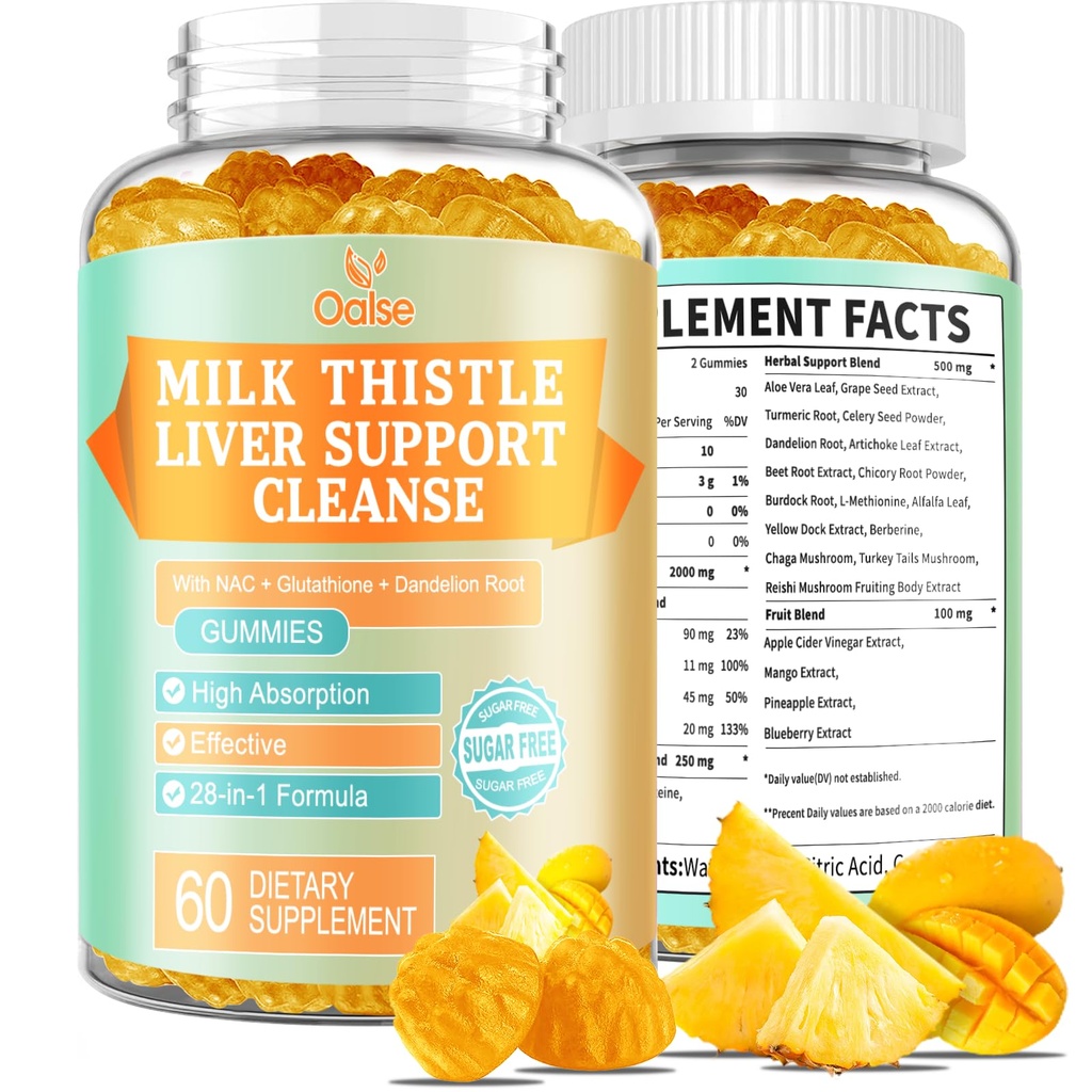 Jetrna čistila Detox & Popravilo 2000 Mg mleko Thistle Gummies - Mango Ananas - z NAC, Glutatione, Dandelion Root, Aloe Vera Leaf, itd, Gluten-free, 60 Count