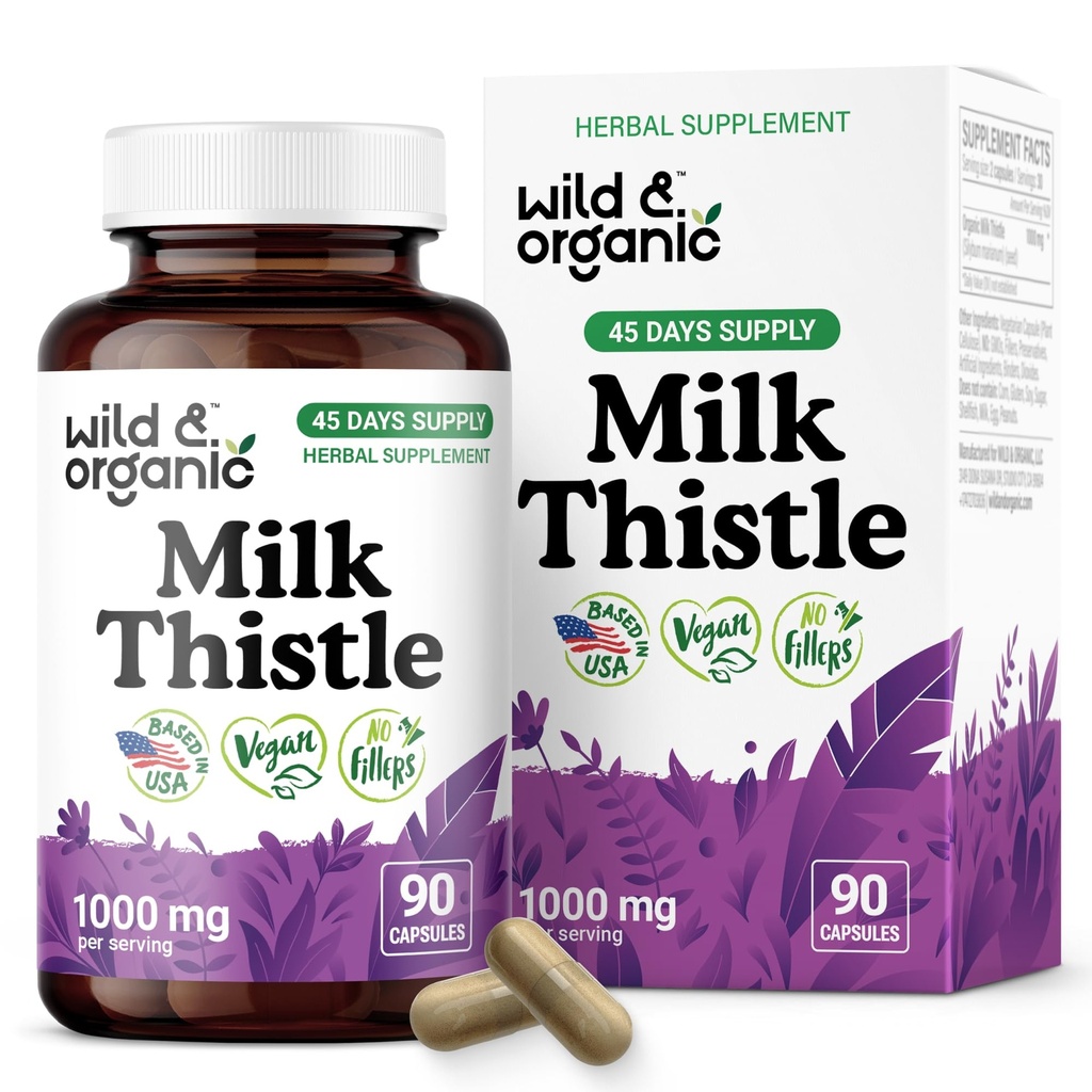 Kapsule Thistle iz divjega in organskega mleka 1000 mg - Dodatki za razstrupljanje jeter - Silimarin v prahu za čiščenje jeter - 90 veganskih kapsul - 45-dnevne zaloge - brez polnil, ne-GMO