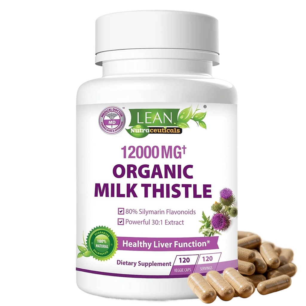 Mleko Thistle Jetra Cleanse Detox & Pomoč za popravila Organic dodatek, 12000 Mg 120 dan 30X Izvleček semena s Silymarin, MD Super Ultra Herbal Ledvice Lung Renew Aid Health Formula tablete, 120 Kapsule
